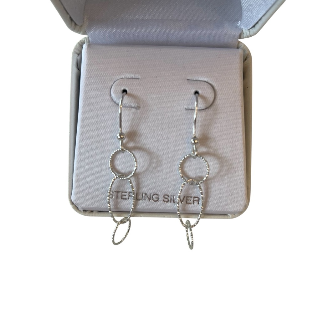 Sterling Silver Textured Triple Hoop Drop Earrings Minimalist NEW